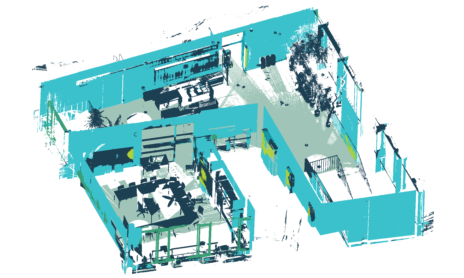 Segmentierte Punktwolke eines Innenraums
