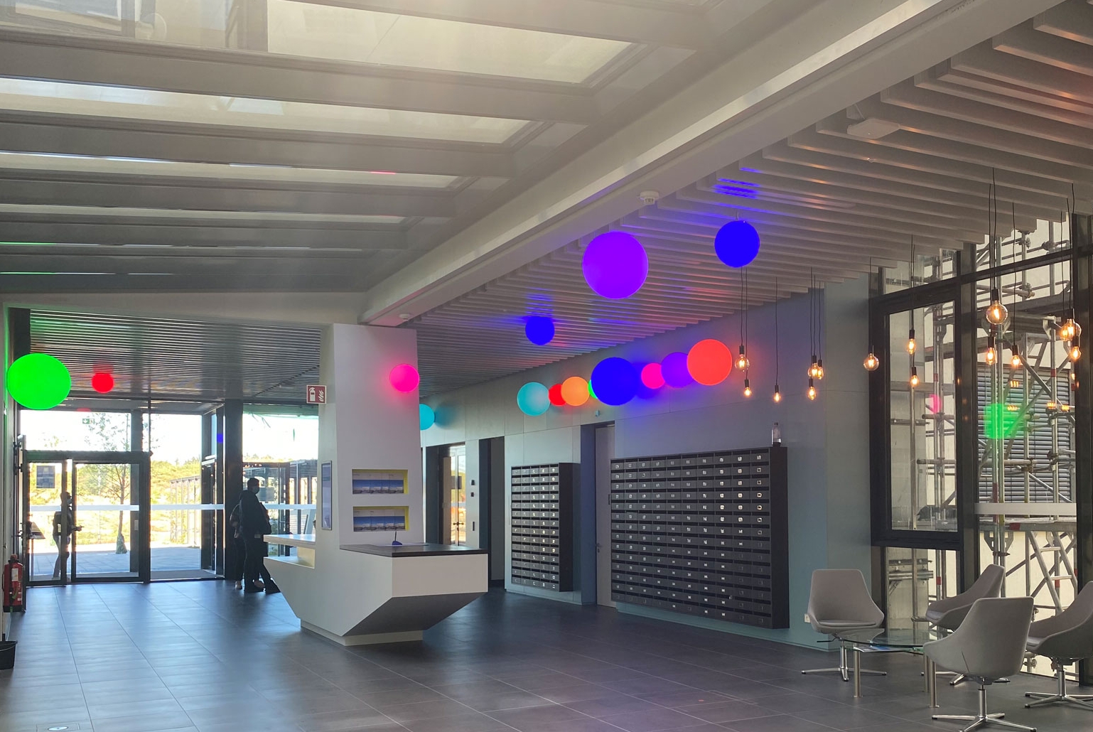 Light globes installed in the foyer at Fraunhofer IPM