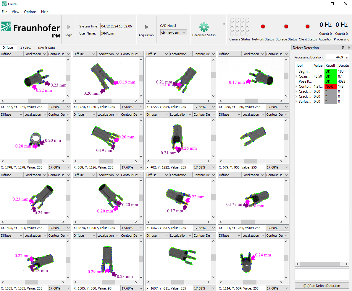 Free-fall inspection of stamped parts, user interface Free-fall inspection of stamped parts, user interface
